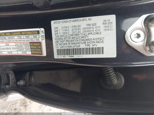45440323 :رقم المزاد ، 5J8TC1H58KL007226 vin ، 2019 Acura Rdx Technology Package مزاد بيع
