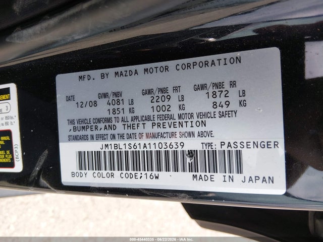 45440335 :رقم المزاد ، JM1BL1S61A1103639 vin ، 2010 Mazda Mazda3 S Sport مزاد بيع