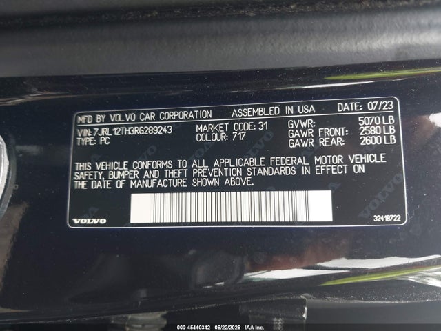 Продажа на аукционе авто 2024 Volvo S60 B5 Plus Black Edition, vin: 7JRL12TH3RG289243, номер лота: 45440342