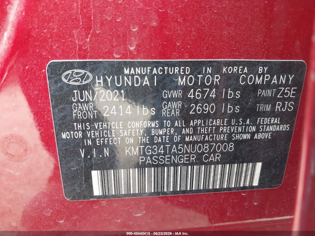 Продаж на аукціоні авто 2022 Genesis G70 2.0t Rwd, vin: KMTG34TA5NU087008, номер лоту: 45440415