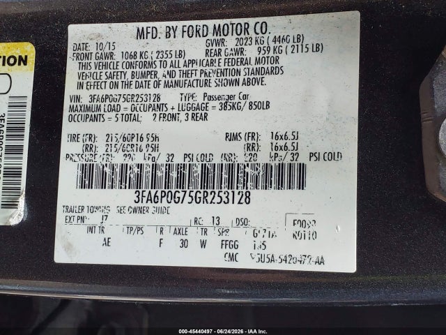 Aukcja sprzedaży 2016 Ford Fusion S, vin: 3FA6P0G75GR253128, numer aukcji: 45440497