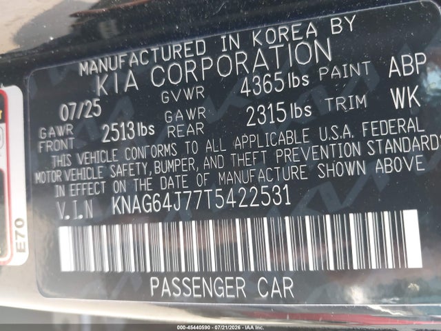 Продажа на аукционе авто 2026 Kia K5 Gt-line Fwd, vin: KNAG64J77T5422531, номер лота: 45440590
