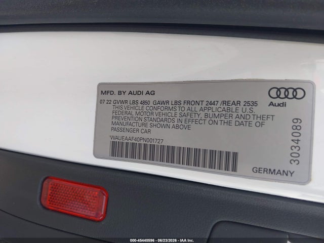 Aukcja sprzedaży 2023 Audi A4 Premium Plus 45 Tfsi S Line Quattro S Tronic, vin: WAUEAAF40PN001727, numer aukcji: 45440596