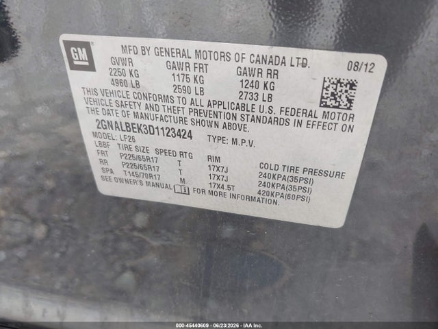 45440609 :رقم المزاد ، 2GNALBEK3D1123424 vin ، 2013 Chevrolet Equinox Ls مزاد بيع
