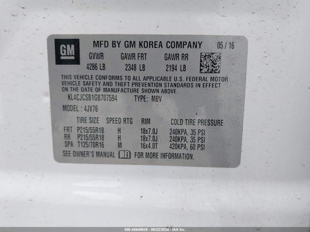 Продажа на аукционе авто 2016 Buick Encore Leather, vin: KL4CJCSB1GB707594, номер лота: 45440638