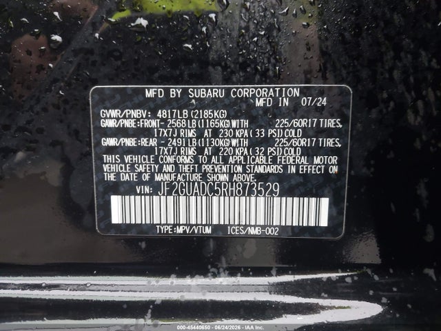 45440650 :رقم المزاد ، JF2GUADC5RH873529 vin ، 2024 Subaru Crosstrek Premium مزاد بيع