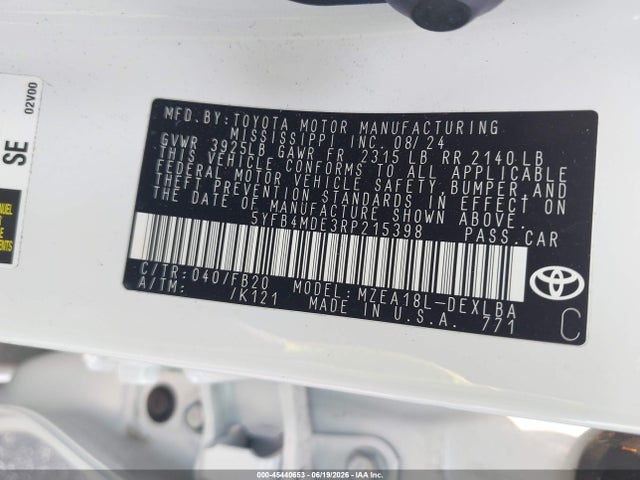 Aukcja sprzedaży 2024 Toyota Corolla Le, vin: 5YFB4MDE3RP215398, numer aukcji: 45440653