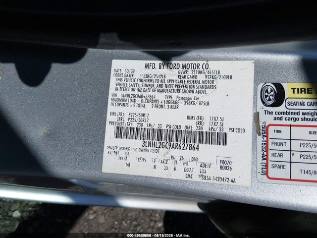 Aukcja sprzedaży 2010 Lincoln Mkz, vin: 3LNHL2GC9AR627864, numer aukcji: 45440655
