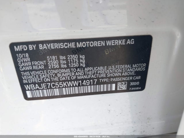 Aukcja sprzedaży 2019 Bmw 540i Xdrive, vin: WBAJE7C55KWW14917, numer aukcji: 45440689