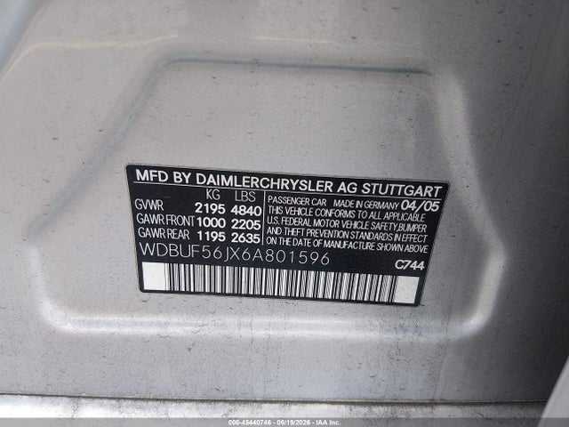 Aukcja sprzedaży 2006 Mercedes-benz E-class 3.5l, vin: WDBUF56JX6A801596, numer aukcji: 45440746