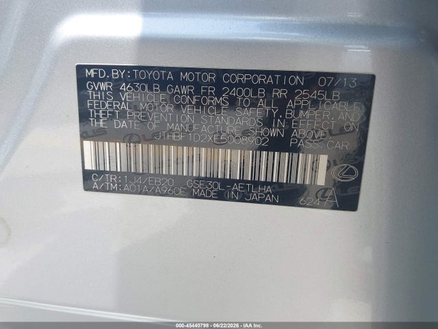 2014 Lexus Is 250 მანქანა იყიდება აუქციონზე, vin: JTHBF1D2XE5008902, აუქციონის ნომერი: 45440798