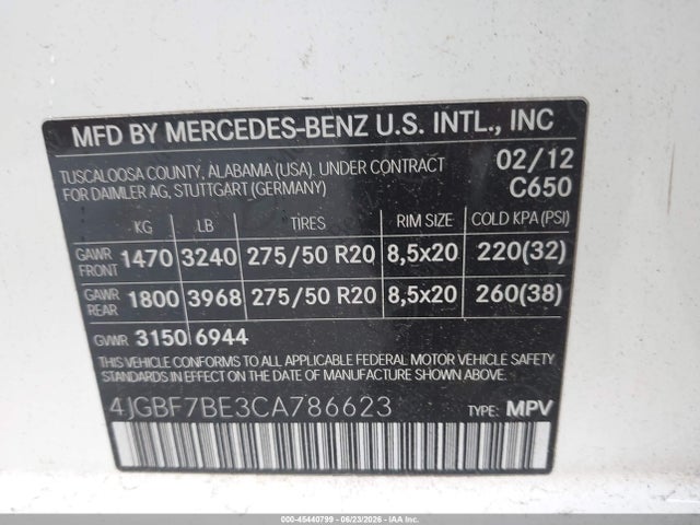 Aukcja sprzedaży 2012 Mercedes-benz Gl 450 4matic, vin: 4JGBF7BE3CA786623, numer aukcji: 45440799
