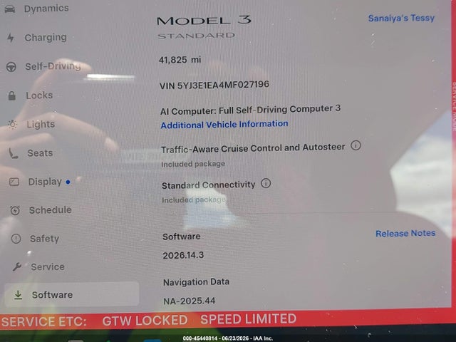 2021 Tesla Model 3 Standard Range Plus Rear-wheel Drive მანქანა იყიდება აუქციონზე, vin: 5YJ3E1EA4MF027196, აუქციონის ნომერი: 45440814