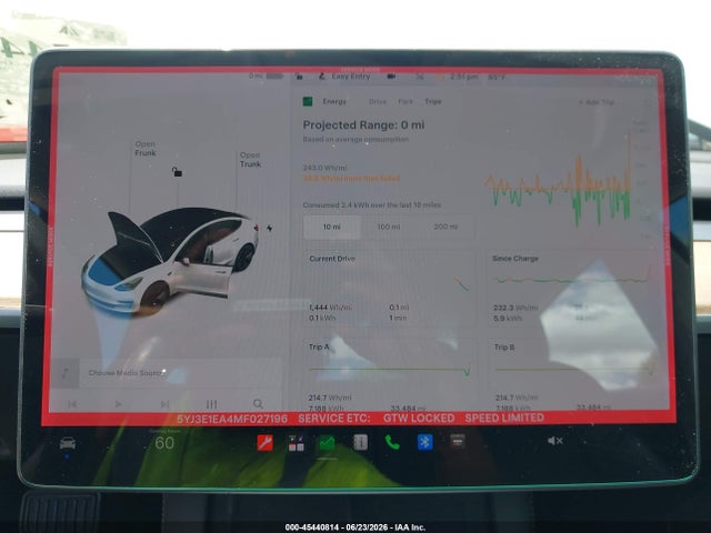 2021 Tesla Model 3 Standard Range Plus Rear-wheel Drive მანქანა იყიდება აუქციონზე, vin: 5YJ3E1EA4MF027196, აუქციონის ნომერი: 45440814