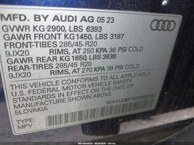 Auction sale of the 2023 Audi Q7 Premium Plus 45 Tfsi Quattro Tiptronic, vin: WA1LCBF75PD022593, lot number: 45440820