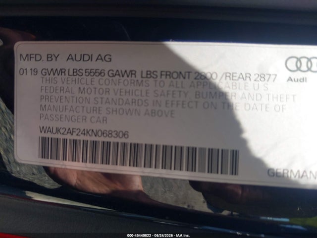 2019 Audi A6 55 Premium მანქანა იყიდება აუქციონზე, vin: WAUK2AF24KN068306, აუქციონის ნომერი: 45440822