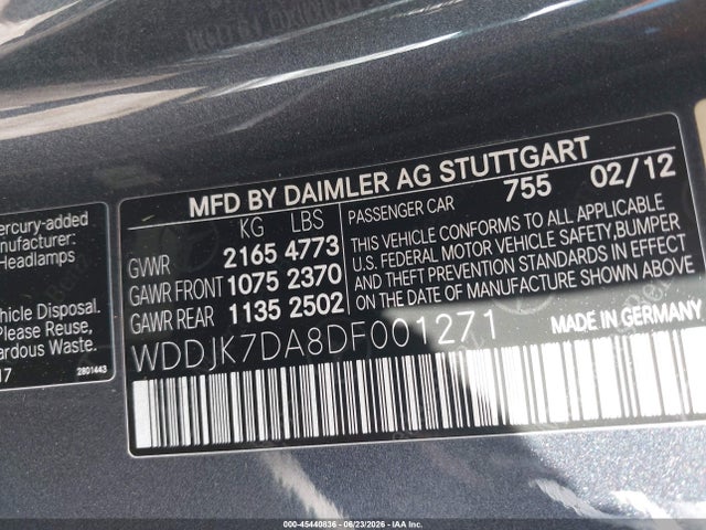 2013 Mercedes-benz Sl 550 მანქანა იყიდება აუქციონზე, vin: WDDJK7DA8DF001271, აუქციონის ნომერი: 45440836