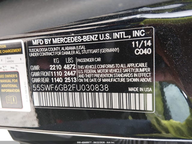 45440877 :رقم المزاد ، 55SWF6GB2FU030838 vin ، 2015 Mercedes-benz C 400 4matic مزاد بيع