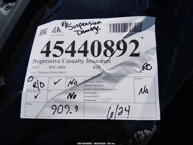 Продаж на аукціоні авто 2023 Polaris Rzr Turbo R Sport, vin: 3NSGAE92XPG390557, номер лоту: 45440892