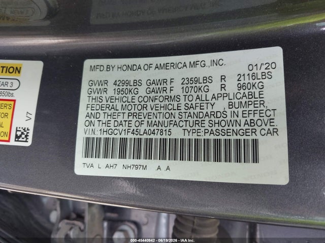 Honda ACCORD EX 2020 1HGCV1F45LA047815 Image 9
