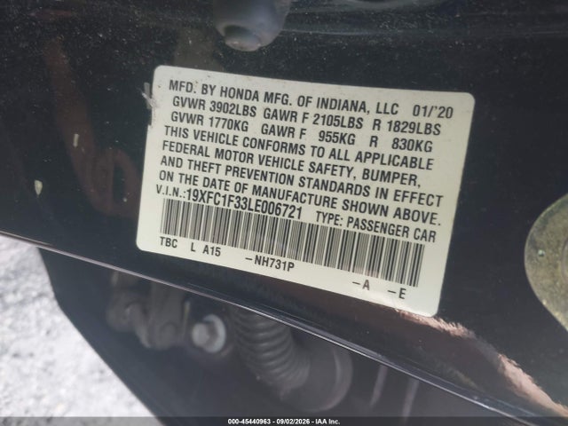 Aukcja sprzedaży 2020 Honda Civic Ex, vin: 19XFC1F33LE006721, numer aukcji: 45440963