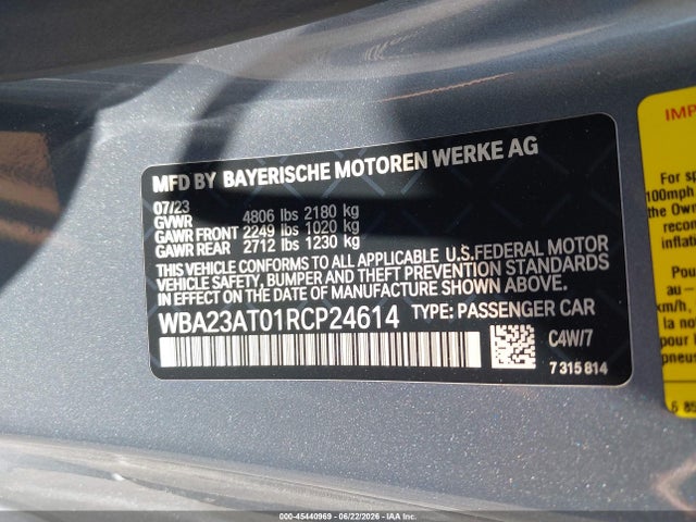 Aukcja sprzedaży 2024 Bmw 430i, vin: WBA23AT01RCP24614, numer aukcji: 45440969