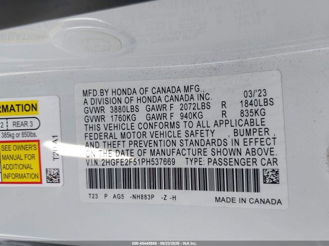 Honda Civic Sport 2023 2HGFE2F51PH537669 Image 9