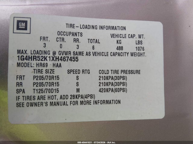 Продажа на аукционе авто 1999 Buick Lesabre Limited, vin: 1G4HR52K1XH467455, номер лота: 45441021