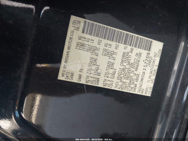Aukcja sprzedaży 2016 Nissan Murano Platinum, vin: 5N1AZ2MH5GN152208, numer aukcji: 45441025