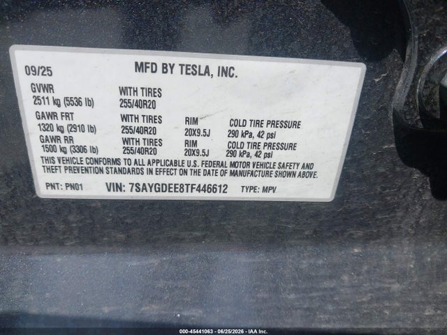 Продажа на аукционе авто 2026 Tesla Model Y All-wheel Drive/long Range Launch Series/premium All-wheel Drive, vin: 7SAYGDEE8TF446612, номер лота: 45441063