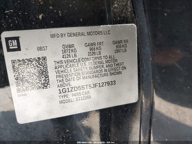 Продаж на аукціоні авто 2018 Chevrolet Malibu Lt, vin: 1G1ZD5ST5JF127933, номер лоту: 45441106