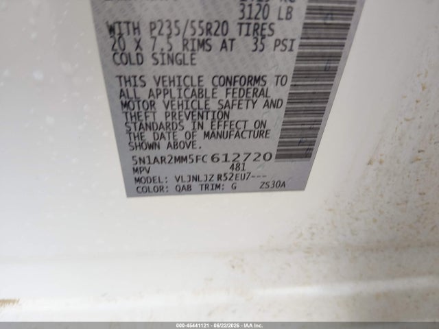 Nissan Pathfinder Platinum 2015 5N1AR2MM5FC612720 Image 9
