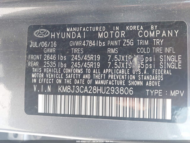 Auction sale of the 2017 Hyundai Tucson Sport, vin: KM8J3CA28HU293806, lot number: 45441127