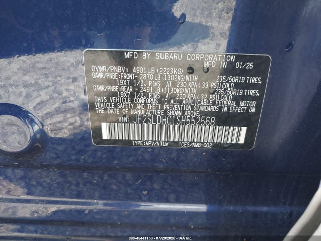 2025 Subaru Forester Sport მანქანა იყიდება აუქციონზე, vin: JF2SLDHC1SH552568, აუქციონის ნომერი: 45441153