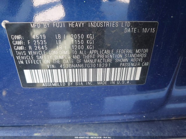 Aukcja sprzedaży 2016 Subaru Legacy 2.5i Limited, vin: 4S3BNAN67G3018291, numer aukcji: 45441182