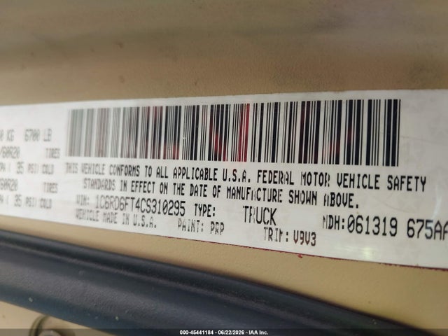 45441184 :رقم المزاد ، 1C6RD6FT4CS310295 vin ، 2012 Ram 1500 St مزاد بيع