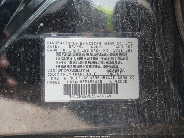 Продажа на аукционе авто 2025 Nissan Kicks Play S, vin: 3N1CP5BV0SL481164, номер лота: 45441204