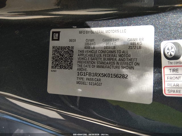 1G1FB1RX5K0156282 Chevrolet Camaro 1ls