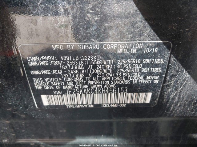 45441212 :رقم المزاد ، JF2SKAKC4KH456153 vin ، 2019 Subaru Forester Sport مزاد بيع
