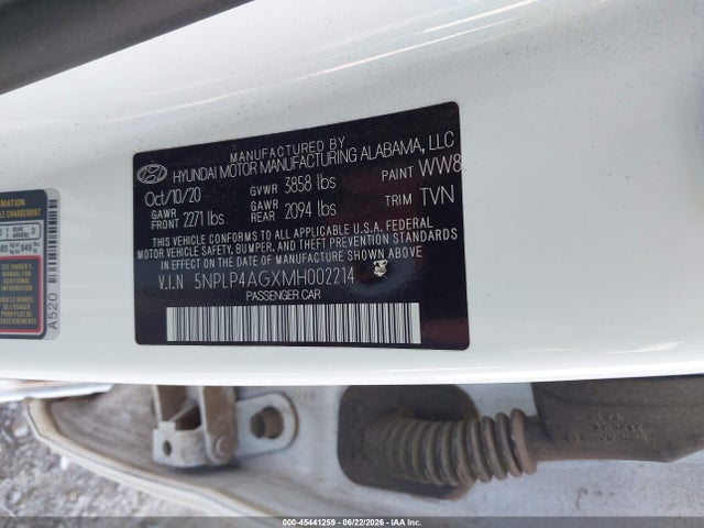 2021 Hyundai Elantra Limited მანქანა იყიდება აუქციონზე, vin: 5NPLP4AGXMH002214, აუქციონის ნომერი: 45441259