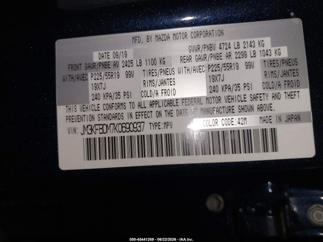 Продаж на аукціоні авто 2019 Mazda Cx-5 Grand Touring, vin: JM3KFBDM7K0690937, номер лоту: 45441269