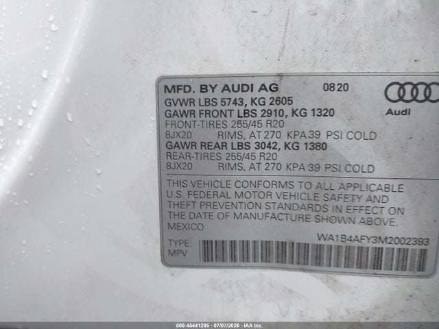 WA1B4AFY3M2002393 Audi Sq5 Premium Plus Tfsi Quattro Tiptronic