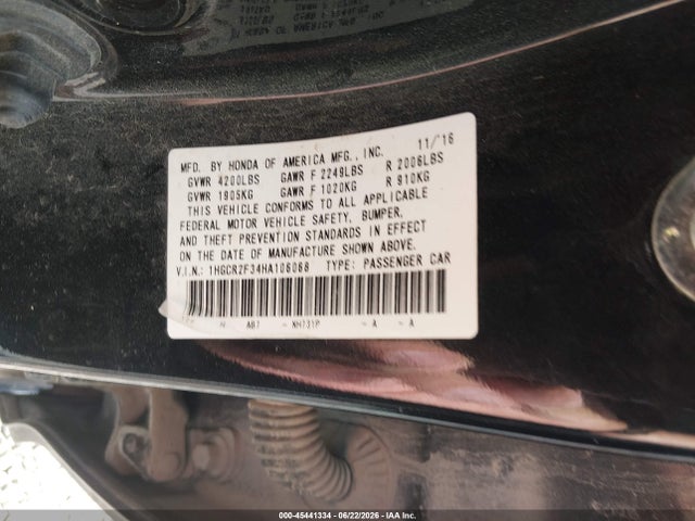 Honda ACCORD LX 2017 1HGCR2F34HA106068 Image 9