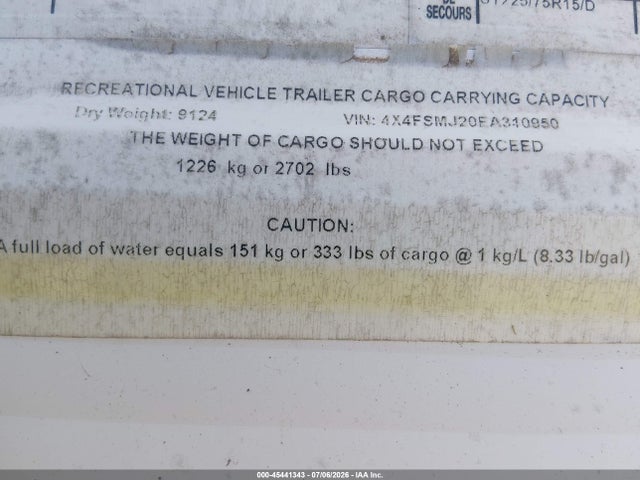 Продаж на аукціоні авто 2014 Forest River Salem, vin: 4X4FSMJ20EA310950, номер лоту: 45441343