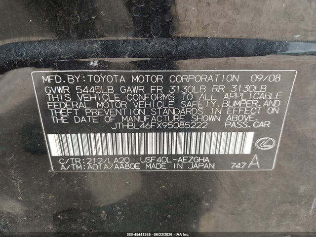 Продажа на аукционе авто 2009 Lexus Ls 460, vin: JTHBL46FX95085222, номер лота: 45441389