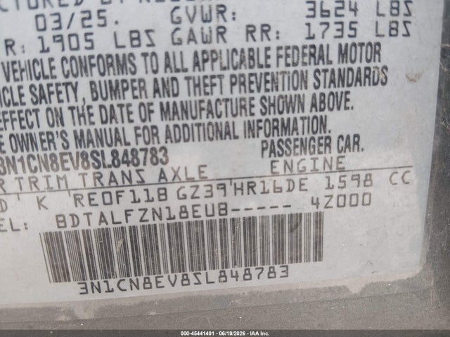 Nissan Versa 1.6 Sv 2025 3N1CN8EV8SL848783 Image 9