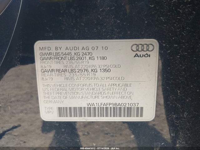 Aukcja sprzedaży 2011 Audi Q5 2.0t Premium, vin: WA1LFAFP9BA021037, numer aukcji: 45441412