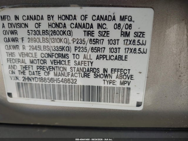 Продаж на аукціоні авто 2006 Acura Mdx, vin: 2HNYD18856H548632, номер лоту: 45441480