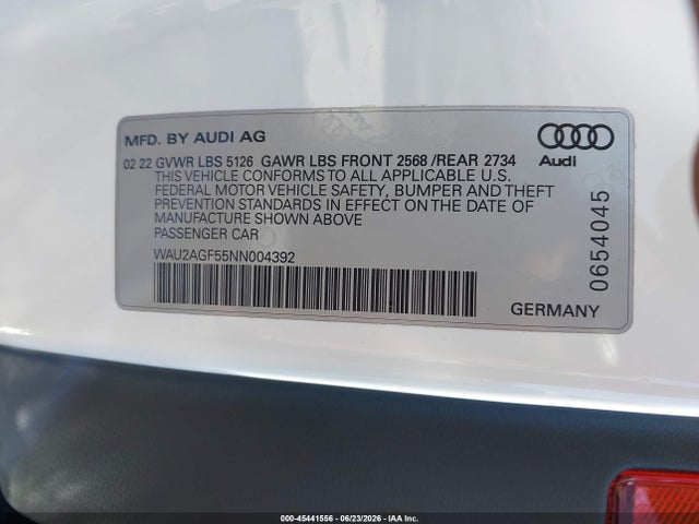 45441556 :رقم المزاد ، WAU2AGF55NN004392 vin ، 2022 Audi A5 Cabriolet Premium 45 Tfsi Quattro S Tronic مزاد بيع