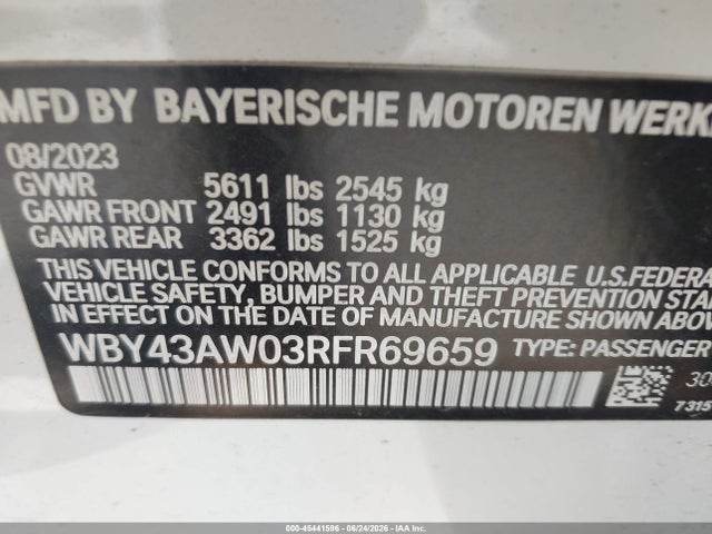 2024 Bmw I4 Gran Coupe Edrive35 მანქანა იყიდება აუქციონზე, vin: WBY43AW03RFR69659, აუქციონის ნომერი: 45441596